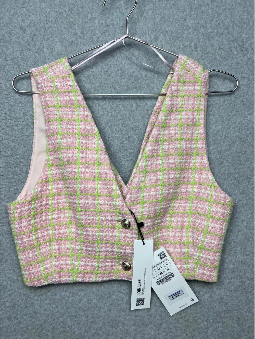 Zara Women Texture Plaid Tweed Mini Vest L Preppy Classy Gossip Girl